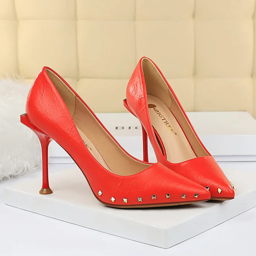 2020 женские офисные туфли лодочки с заклепками на высоком каблуке 10 см элегантные