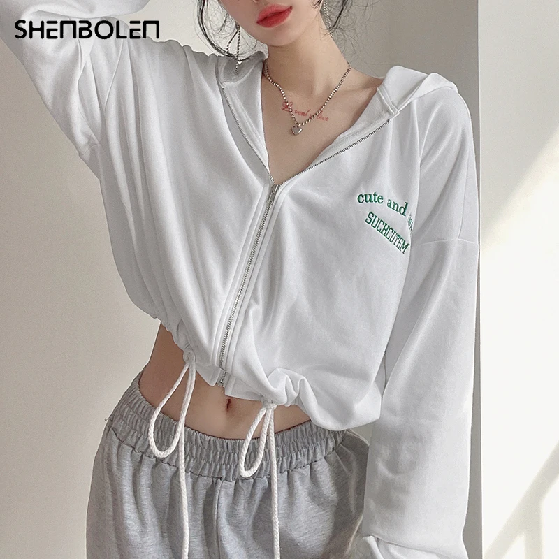 

Autumn winner outdoor casual drawstring women hoodies cotton sport solid color long sleeve female short sweatshirts 2021