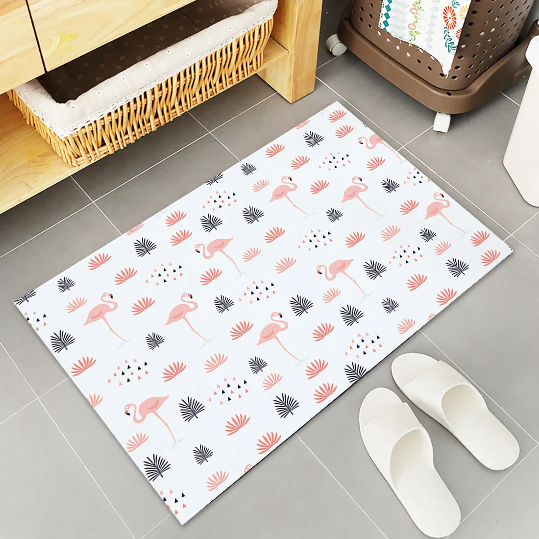 Мультяшный скандинавский коврик для кухни с фламинго напольный нескользящий