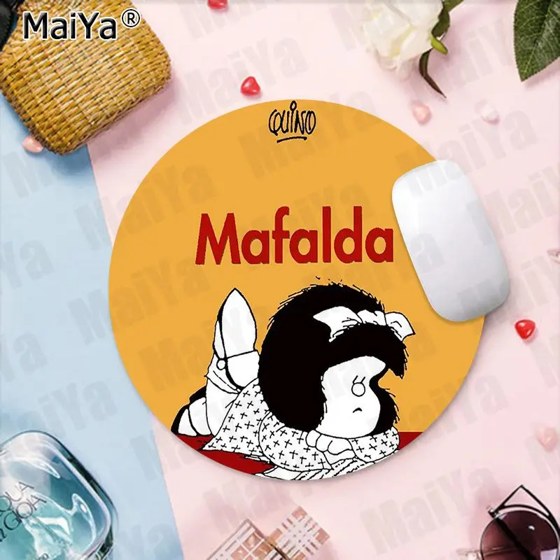 maiya arrivals top quality mafalda girl gamer play mats round gaming mousepad anti slip laptop pc mice pad mat gaming mousepad free global shipping
