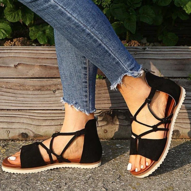 

2021 Summer New Women Fashion Flat Heel PU Leather Printing Bag Heel Sandals Comfortable Versatile Hot Women Sandals 7KG249