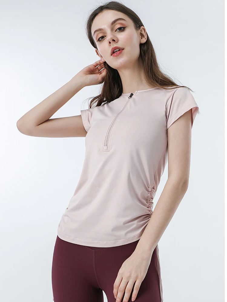 Спортивная футболка на шнурке с коротким рукавом и молнией Женский Топ
