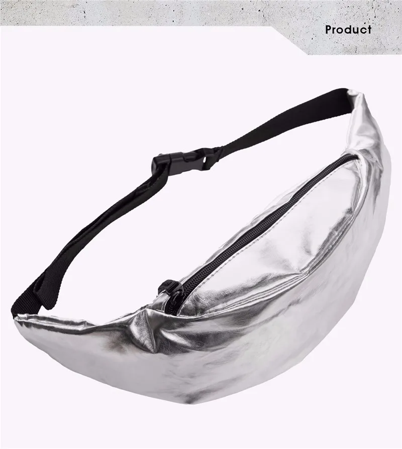 Solid Silver belt bag women leather bags PU cordura military waist bag bolsa cintura pouch fanny packs sac tour de taille