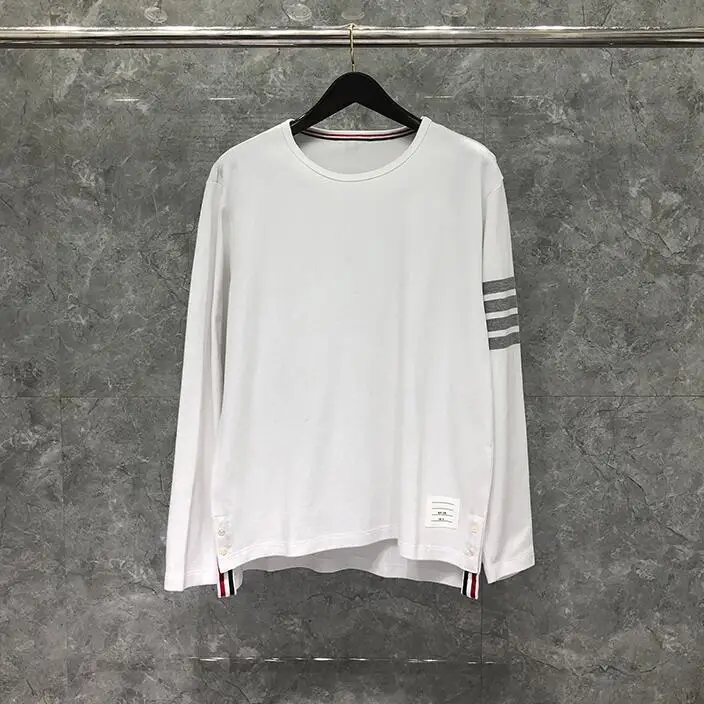 

Fashion TB 2021 THOM Brand T-Shirt Men Slim Fit Long Sleeve Casual Clothing Spring Autumn O-neck Cotton Shirts