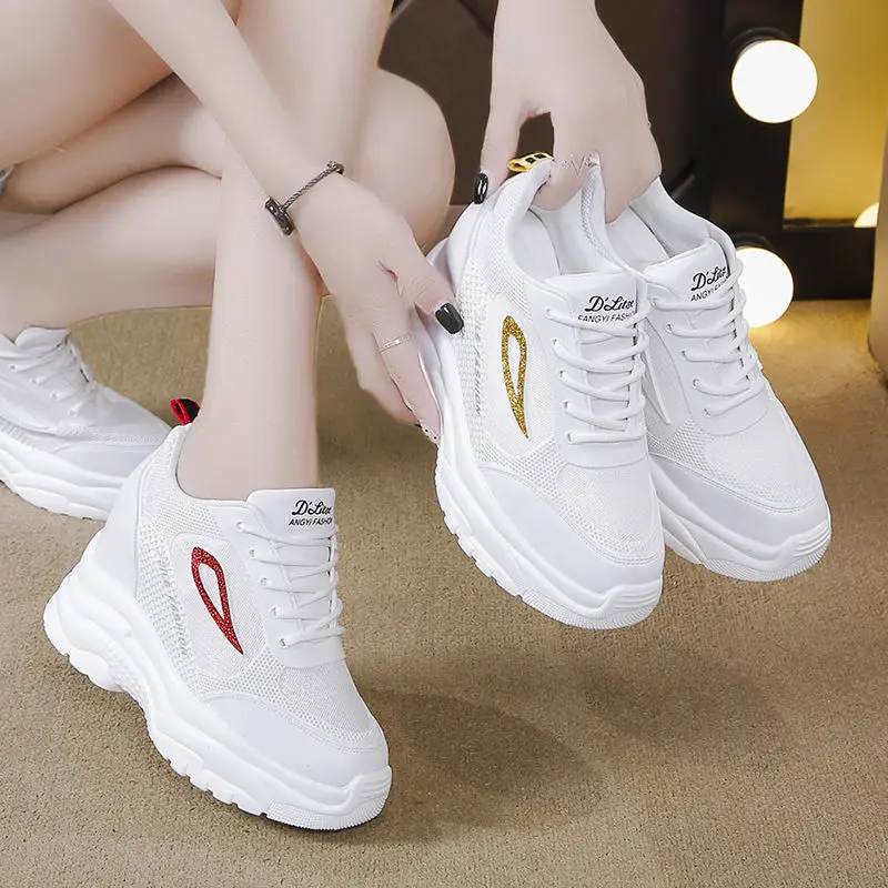

2021 New 10cm Increased White Shoes Women Summer Mesh Sports Casual Shoes Super High Platform Shoes Shoes for Women Sneakers