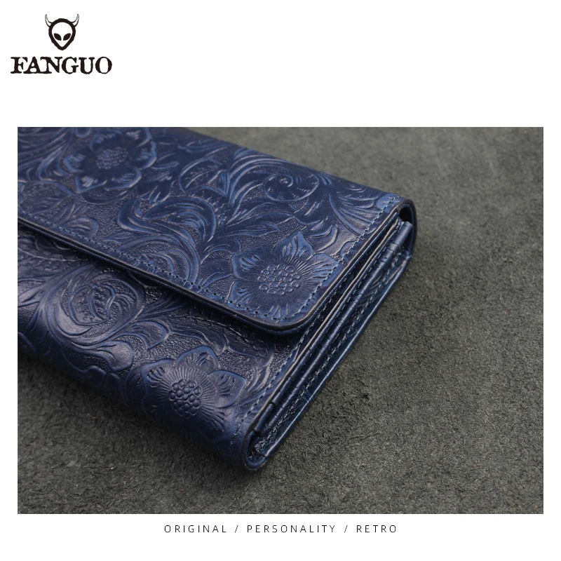 

2020 New Style Women Wallets Vintage Handmade Genuine Leather Man Clutch Large Capactiy Multi-card Holder Coin Zipper Purse