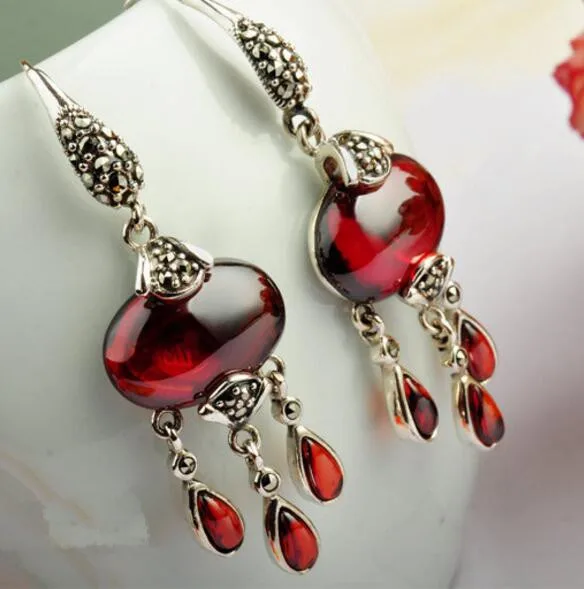 Женские серьги подвески из стерлингового серебра 925 пробы с цветными гранатами