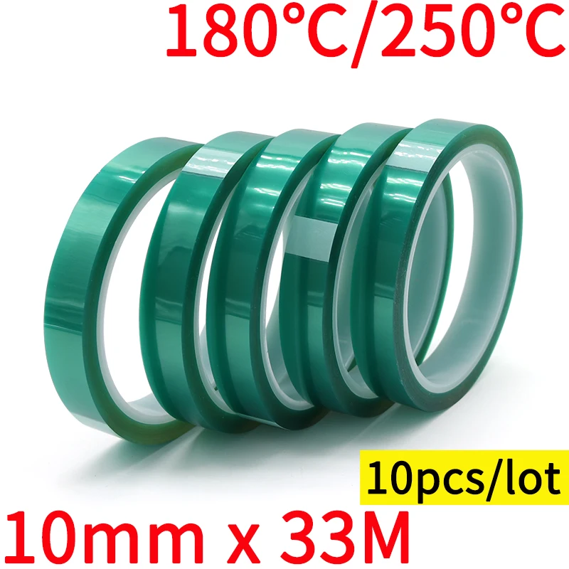 

10pcs 10mm x 33M Green PET Film Tape High Temperature Heat Resistant PCB Solder SMT Plating Spray Paint Insulation Protection