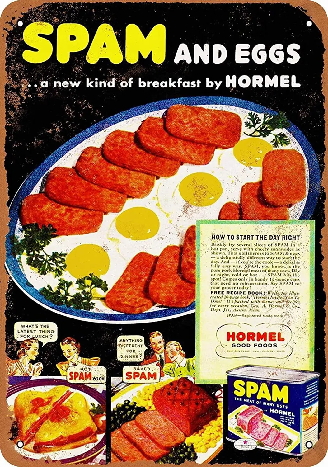 POUDBDH 8X12 металлический знак Hormel яйца спама винтажный декор стен искусство | Дом и