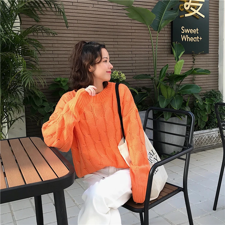 Осень 2019 новинка женские пуловеры свитер с круглым вырезом яркие цвета твист