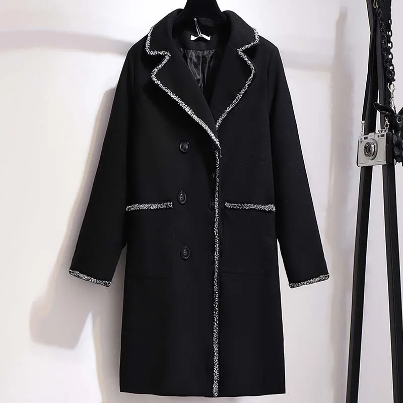 

Осенне-зимнее женское пальто из искусственной шерсти с двойным рядом пуговиц