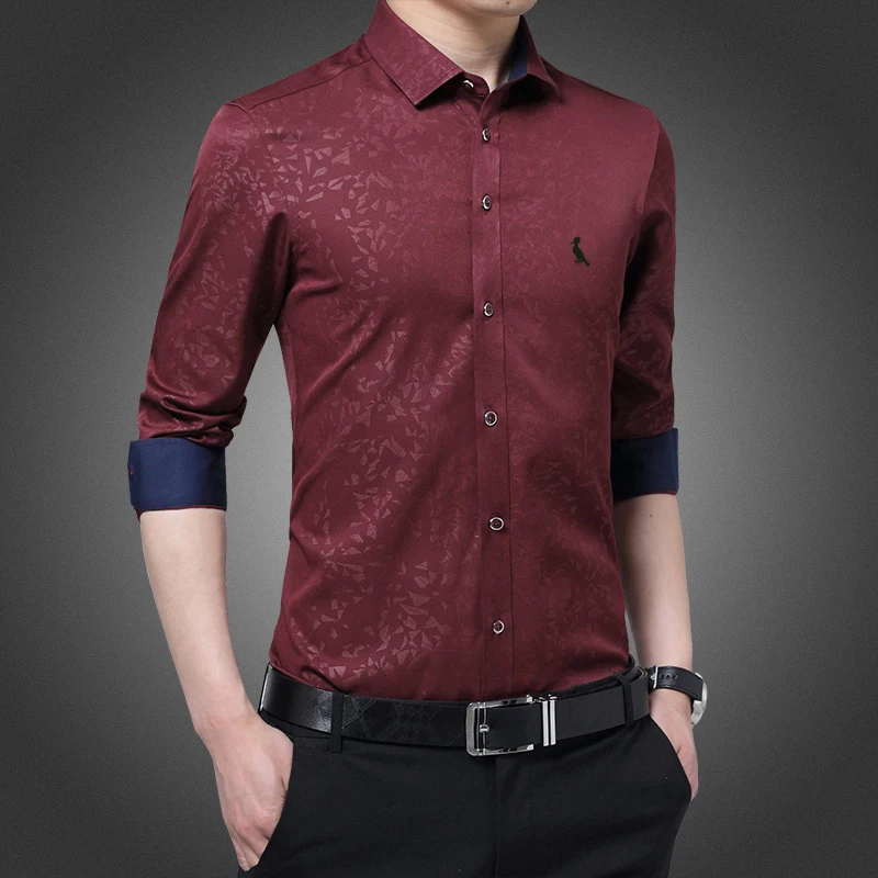 2021 Reserved shirt new men's shirt casual social slim printed dark texture embroidered brand blouse dropshopping