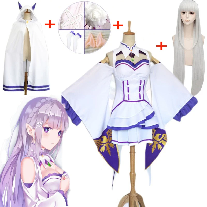 Платье Emilia Re Zero наборы для косплея парик Для женщин Эмилия Re: жизнь в другой мир от