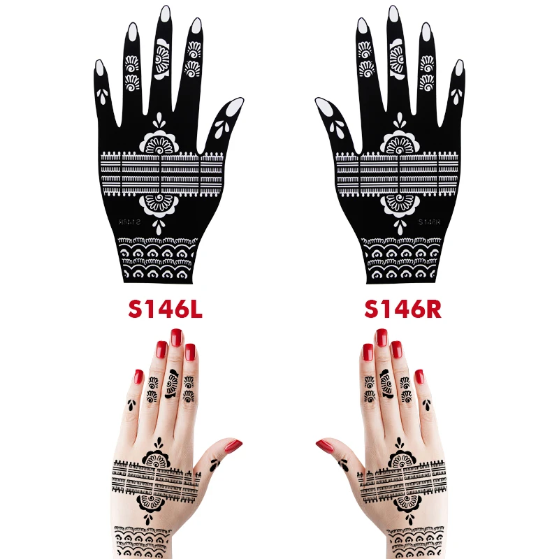 4 листа ручной хна Трафареты для тела Краски цветок Аэрограф Для блесток