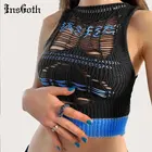 Майка женская черная в стиле панк, с круглым вырезом