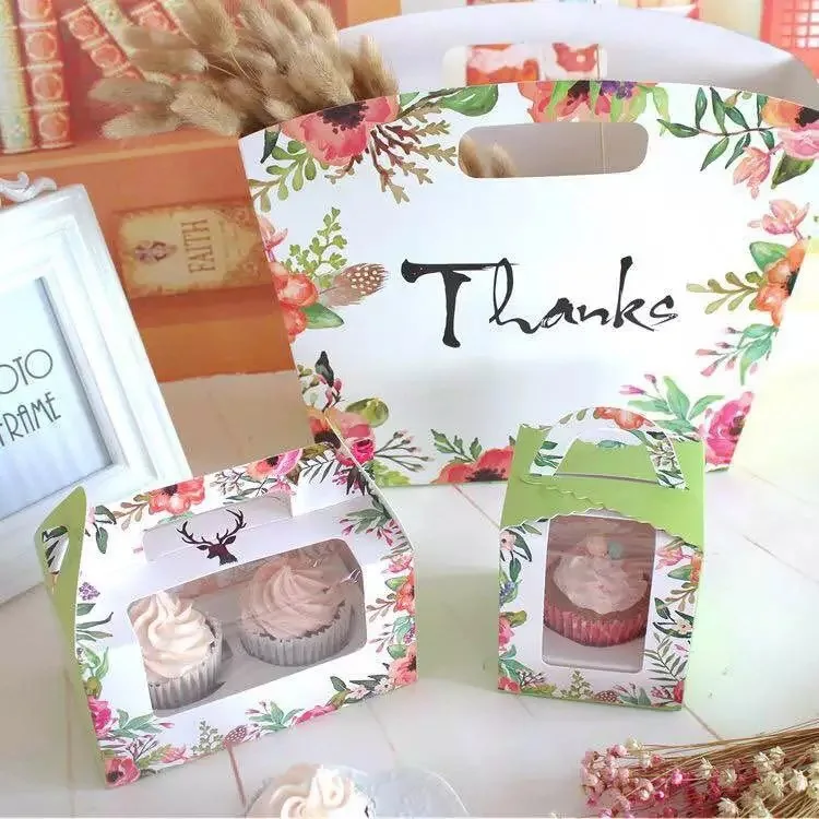 Портативная коробка для маффинов 200X2 отверстия кексов бумажная упаковки с