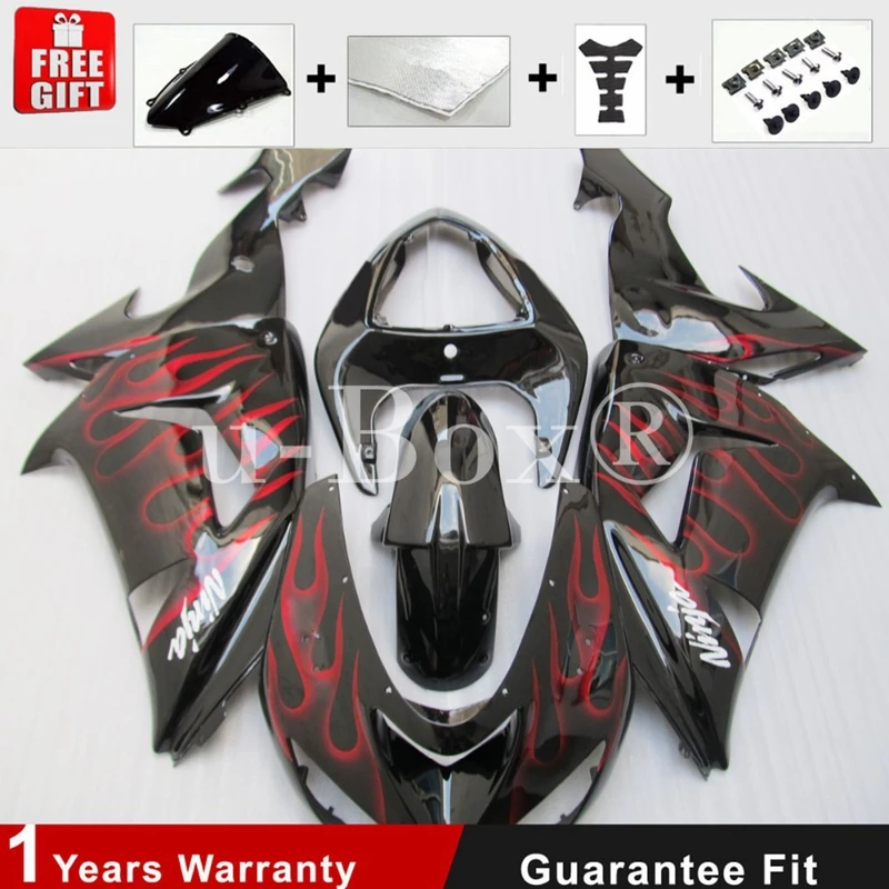 

4 Gifts New ABS Motorcycle Whole Fairings kit Fit For Kawasaki Ninja ZX-10R ZX10R 2006 2007 06 07 Custom Red Flame