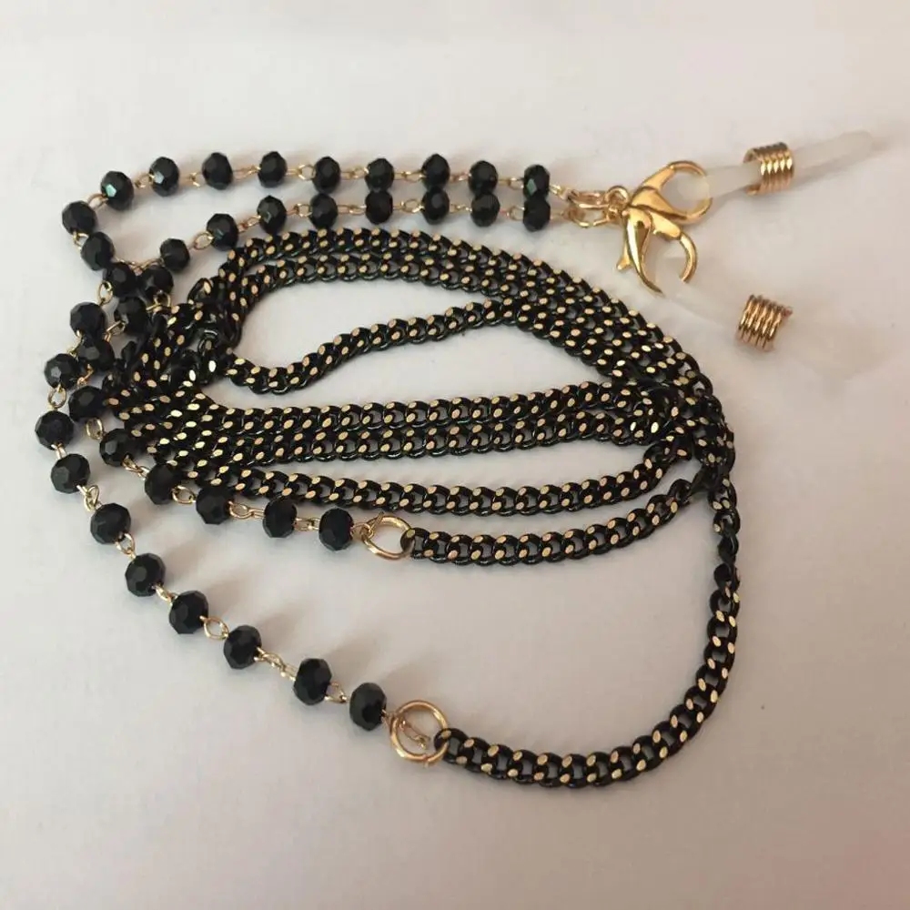 Цепочка на шею для очков мужчин и женщин ожерелье с черными хрустальными