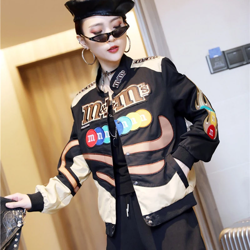

2021 Winter Warm Women's Jackets Embroidery Harajuku Patch Plus Size Coat Hip Hop Autumn Long Sleeve Female Jacket Outwear