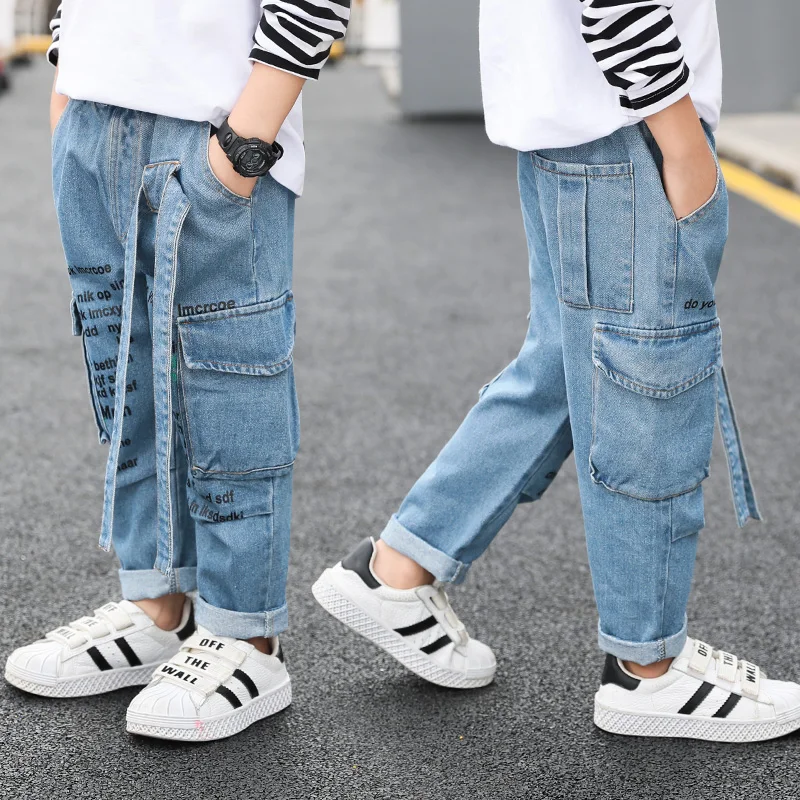 Джинсы для мальчиков детские джинсовые брюки-карго осенне-осенние повседневные