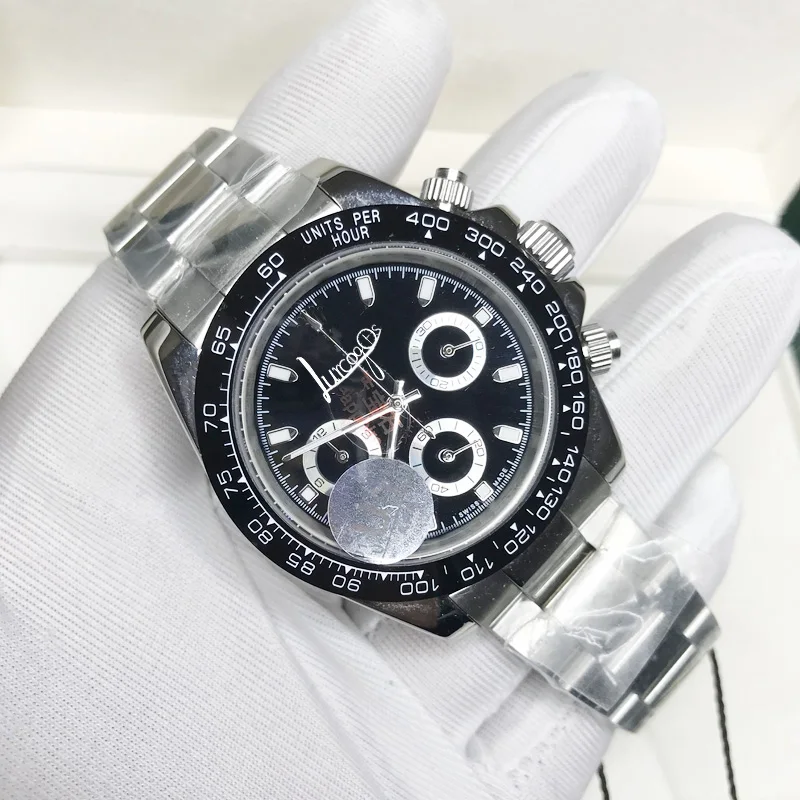 

Luxury men's quartz watch Black dial mens top brand watches chronograph AAA Daytona stopwatch all sub dials works