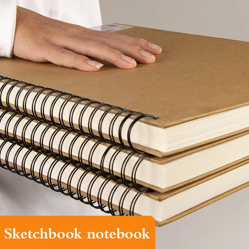 

16K/8k/A4 Khaki Sketchbook 160/180GSM Spiral Notebook Diary Kraft Paper Cover Sketch Watercolor Paper Stationery Art Supplies