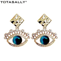 totasally luxury eye earrings classic blue eyeball sparkling crystal eyelash drop earring lady party earring dropship for women
