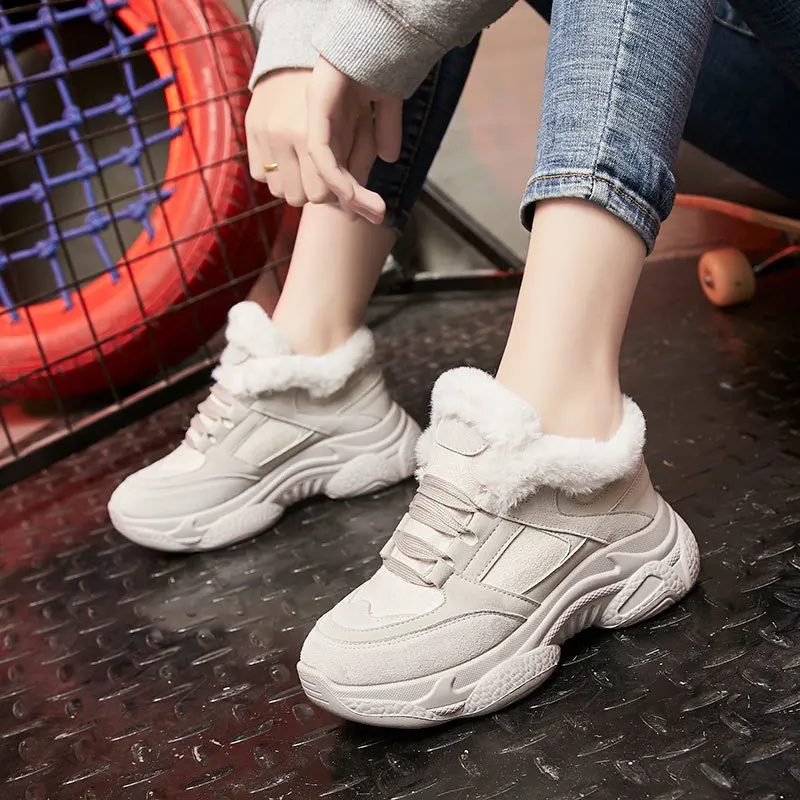 Новинка зимы 2020 Mujer Chaussure Femme Теплые кроссовки Цвет коричневый серый Повседневная