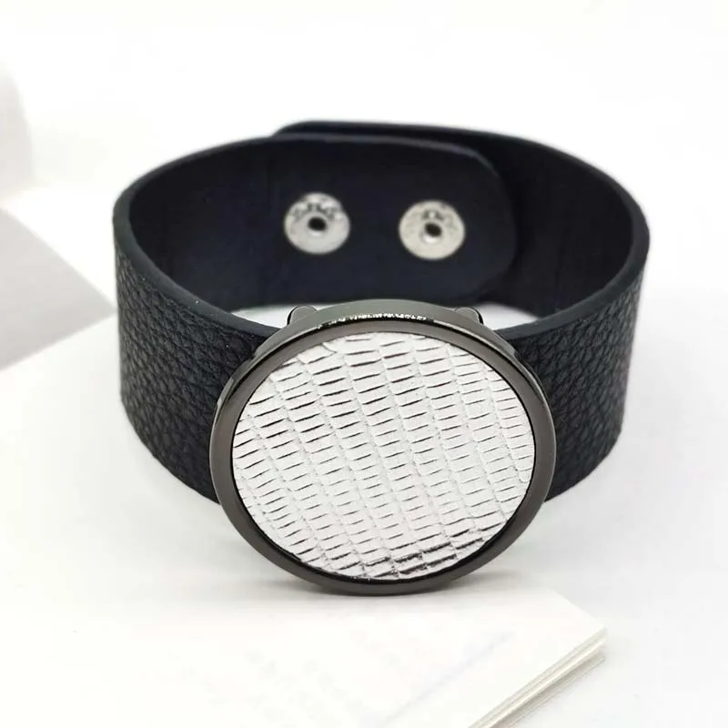 

Europe Fashion Black Leather Bracelets For Women Fashion Bracelets & Bangles Elegant Punk Wrap Wide Bracelet Jewelry