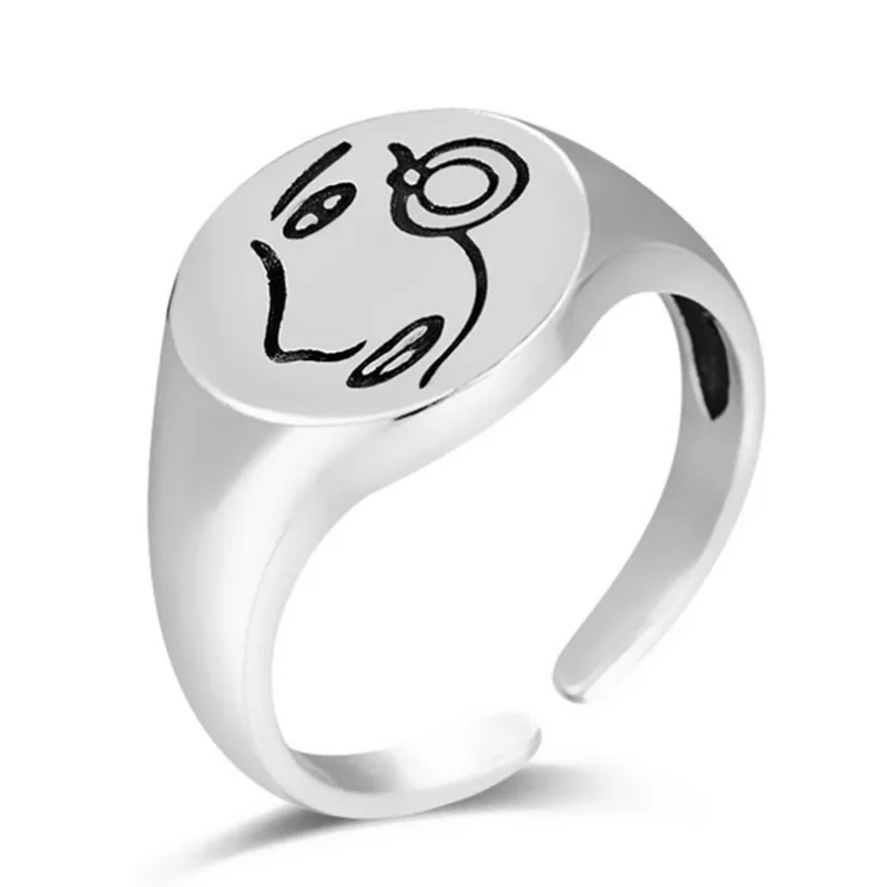 

VENTFILLE 925 Sterling Silver Carved Portrait Head Round Ring Female Fashion Classic Thai Silver Vintage Jewelry