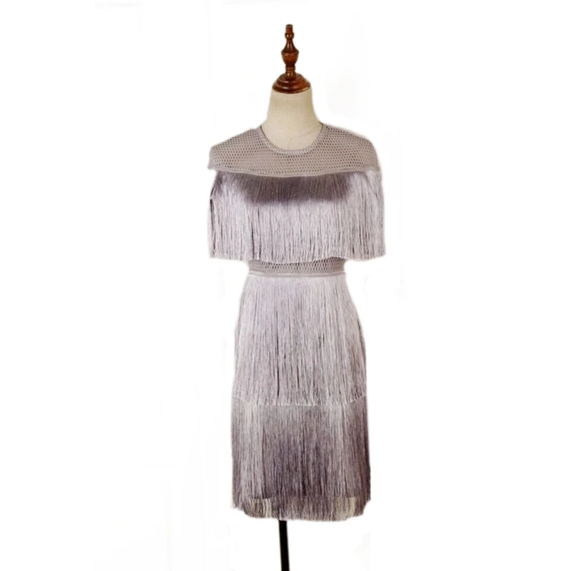 Lavender Женское винтажное платье, летнее, с кисточками, многослойное, Vestido, вечерние, Клубная одежда, платья с бахромой, Пляжное, Сетчатое, обтягивающее, модное, Дамское, однотонное, миди платье - Цвет: Lavender