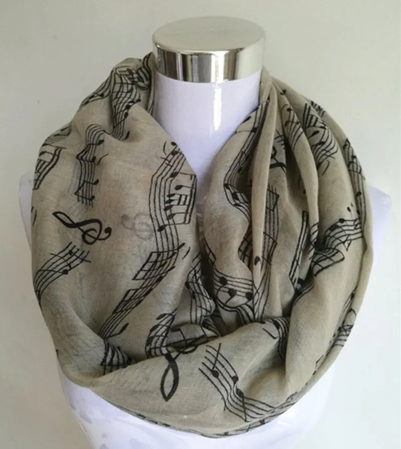 Circle scarf Khaki Темно-синий с принтом музыкальных нот, зимний шарф-хомут Для женщин музыка шали и шарфы bufandas mujer echarpes - Цвет: Circle scarf Khaki