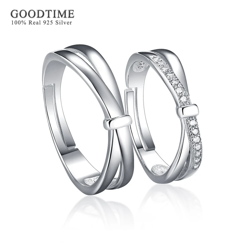 Модные свадебные кольца для пар 100% Настоящее 925 пробы серебряные циркониевое