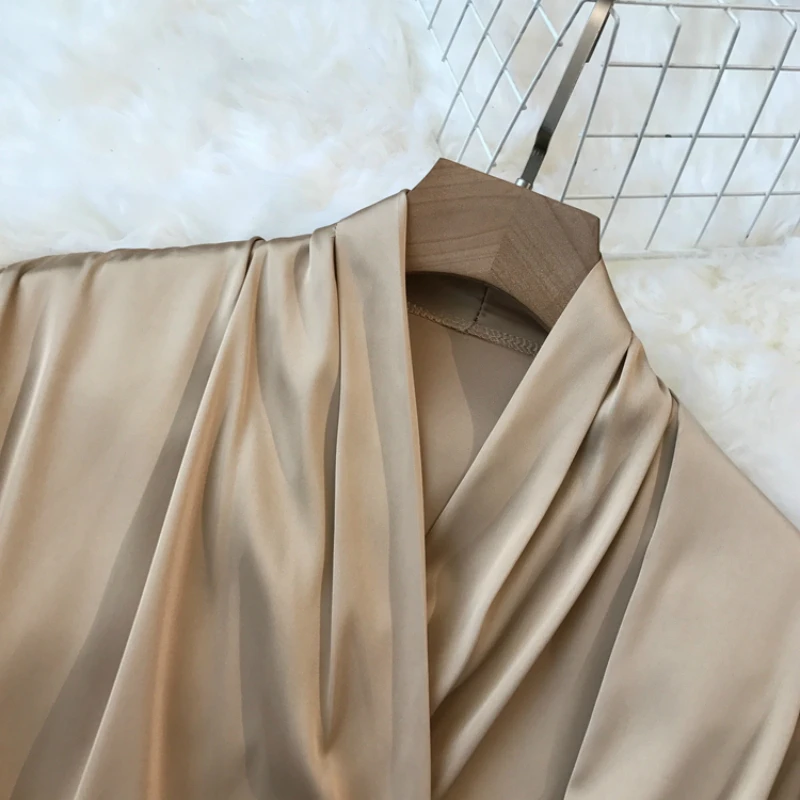 Женская рубашка с V образным вырезом поясом|Блузки| |