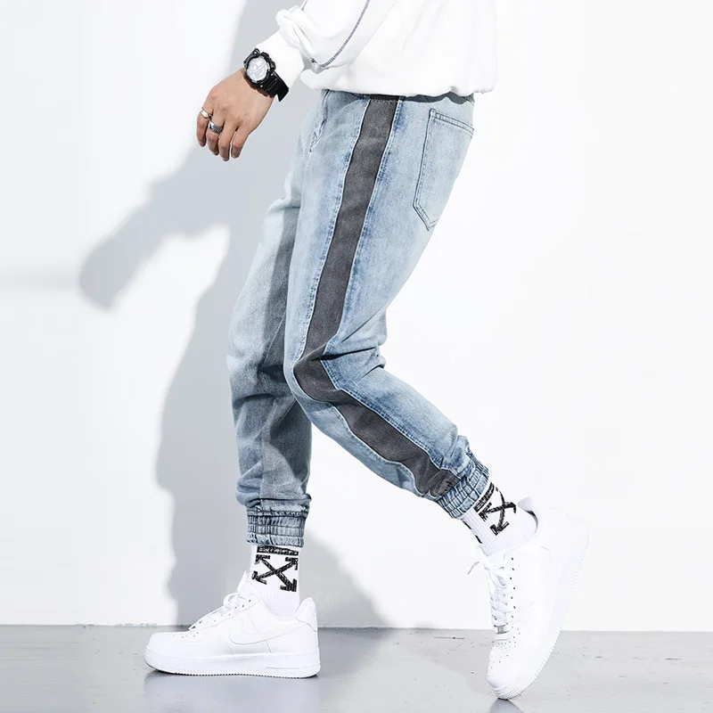 

autumn loose jeans men's stitching fashion Leggings casual jeans male