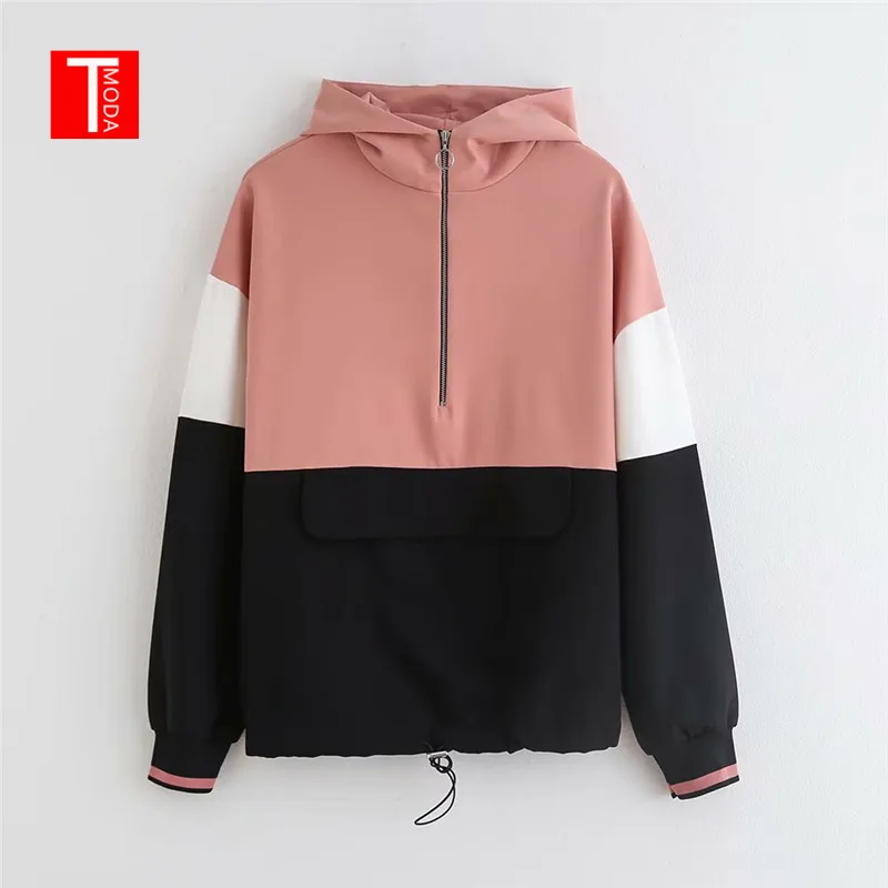 Новое поступление Винтажный Розовый бейсбольный пуловер бомбер контрастных