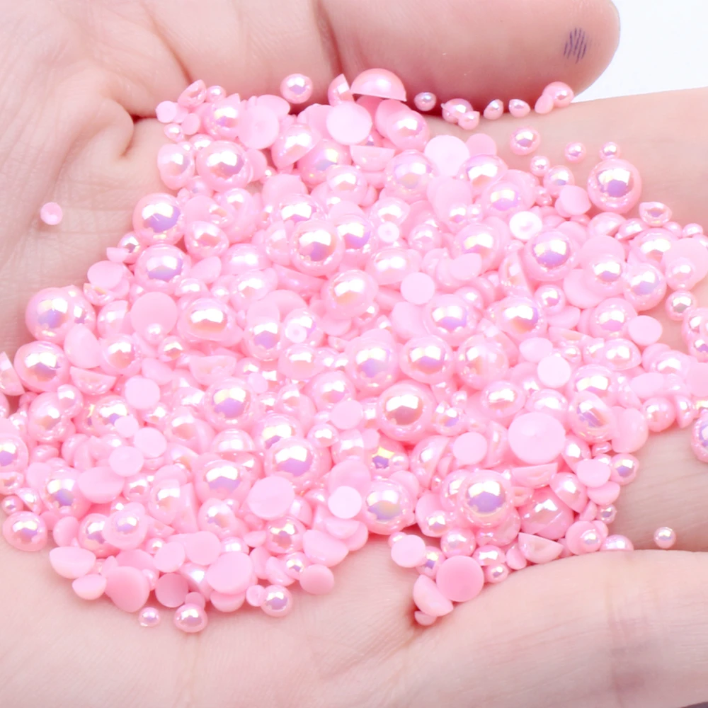 

Light Pink AB Half Round Pearls 2-12mm And Mixed Sizes Imitation Flatback Glue On Resin Beads DIY Craft Embellishment