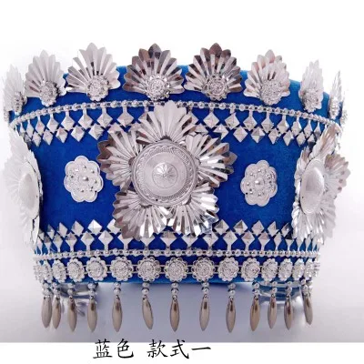 Шляпа Miao шляпа hmong Dong танцевальное украшение для волос hmong miao Ювелирные изделия Китайский народный танец этнический миноритет сценические аксессуары - Цвет: blue