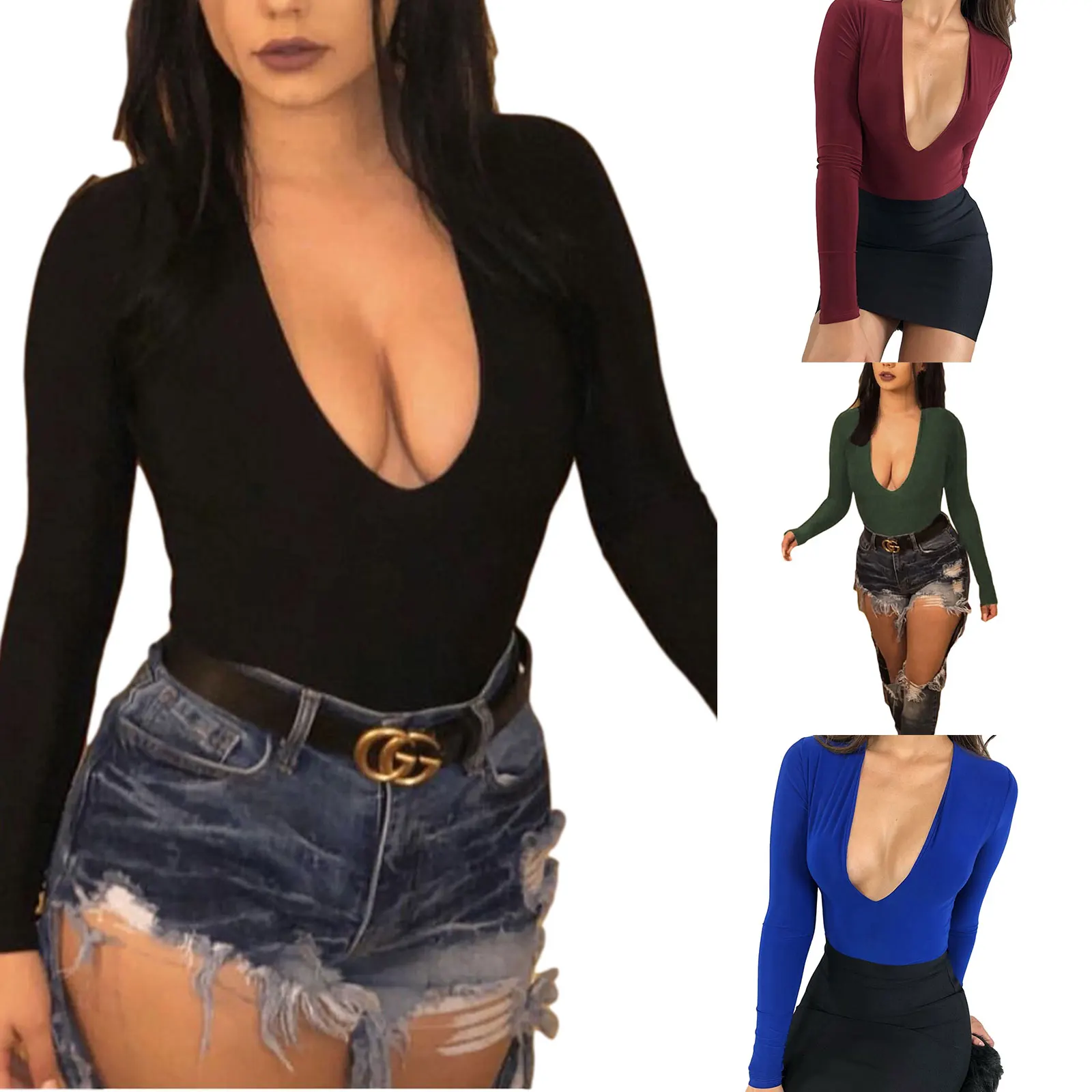 

Женский облегающий мини-комбинезон, Классические однотонные обтягивающие сексуальные треугольные Клубные комбинезоны с глубоким V-образн...