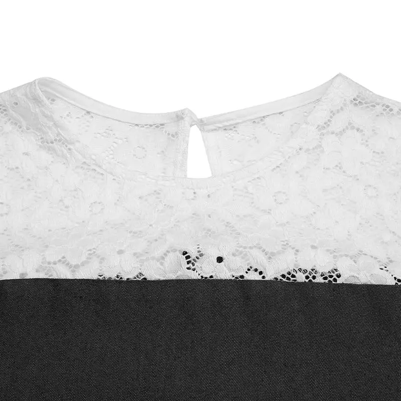 

Women Party Mini Dress Lace Dress VONDA 2021 Summer Sundress Sexy Flare Sleeve Pleated 3/4 Sleeve Vestidos Femme Robe