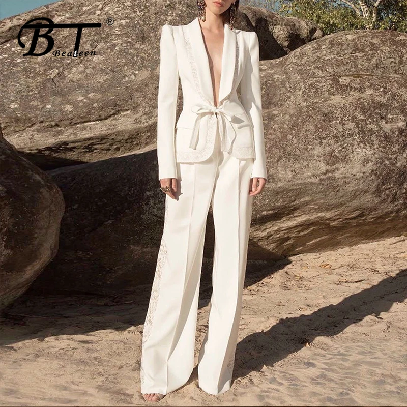 Женский деловой костюм Beateen элегантный двойка с глубоким v образным вырезом