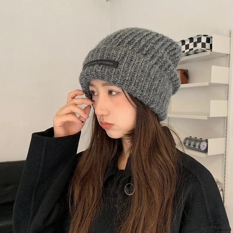 

10 Colors New Unisex Pure Color Knitted Cap Mink Woolen Cap Winter Hat Ladies Knitted Hat Acrylic Ladies Autumn Warm Skull
