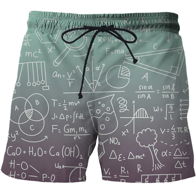 Men's Abstract mathematical formula pattern Beach Shorts 3D Pattern Boardshorts Men/Women Short Pants Streetwear Men clothing