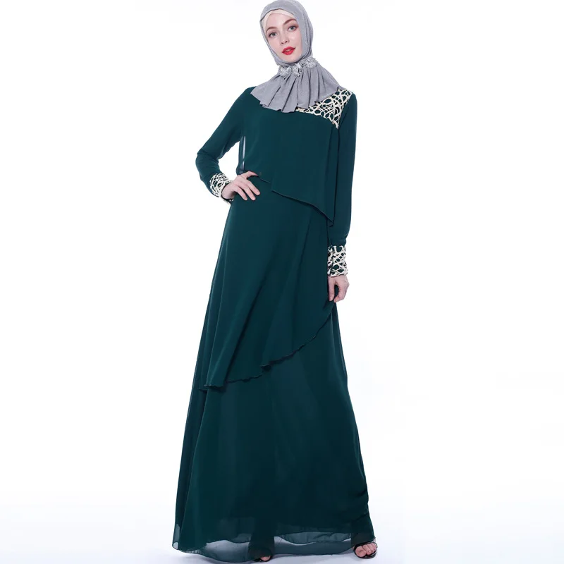 Мусульманское шифоновое макси платье роскошное с длинным рукавом плюс размер