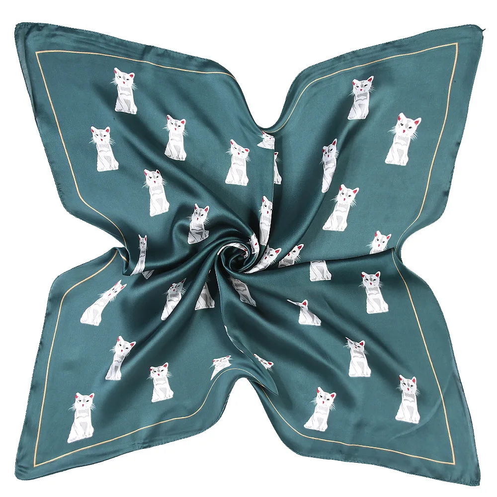 Женский шарф Matagorda 60 см с мультяшным котом животным узором маленький платок