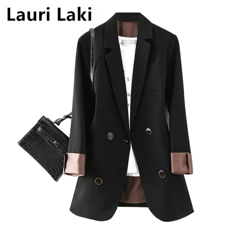 

Женский винтажный блейзер с карманами Lauri Laki, элегантный черный деловой пиджак большого размера, верхняя одежда в стиле ретро, 2020