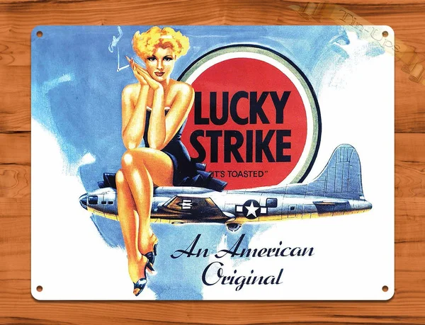 

Fashion Tin Sign Lucky Strike Pin Up Airplane Cigarette Vintage Garage Decor