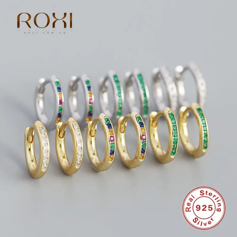 

ROXI Ins Geometry Circle Hoop Earrings for Women 2021 925 Sterling Silver Colorful Crystals Huggie Earrings Jewelry Pendientes