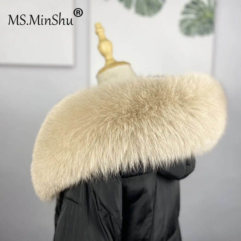 Зимний 100% натуральный мех лисы воротник с капюшоном Ms.MinShu бежевый цвет большие