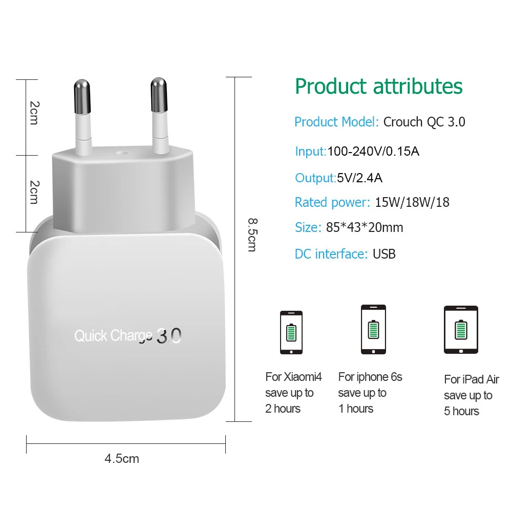 USB зарядное устройство Quick Charge 3 0 быстрый мобильный телефон 18 Вт портативное для